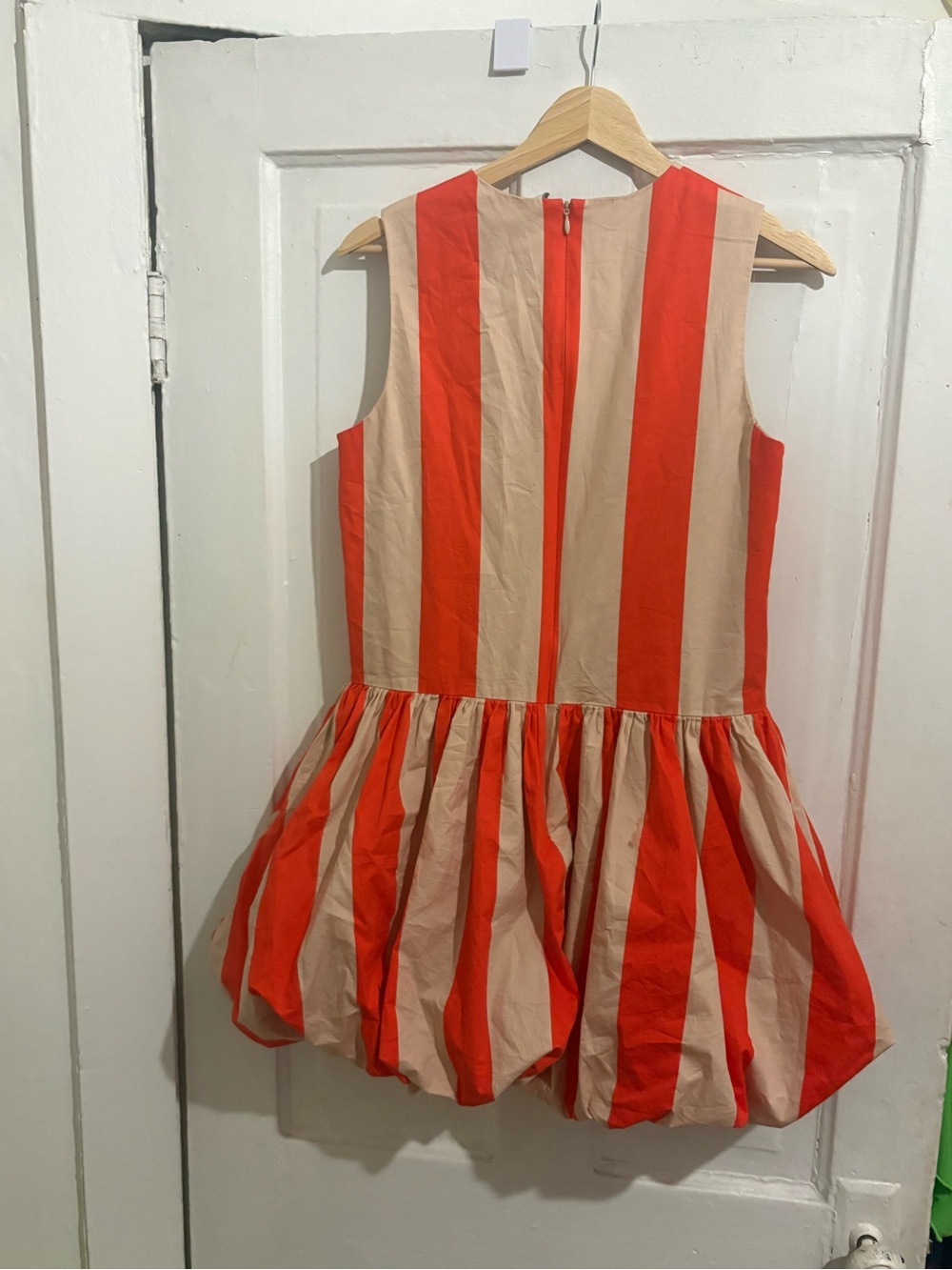 Anthropologie Orange and Cream Striped Sleeveless Bubble Dress